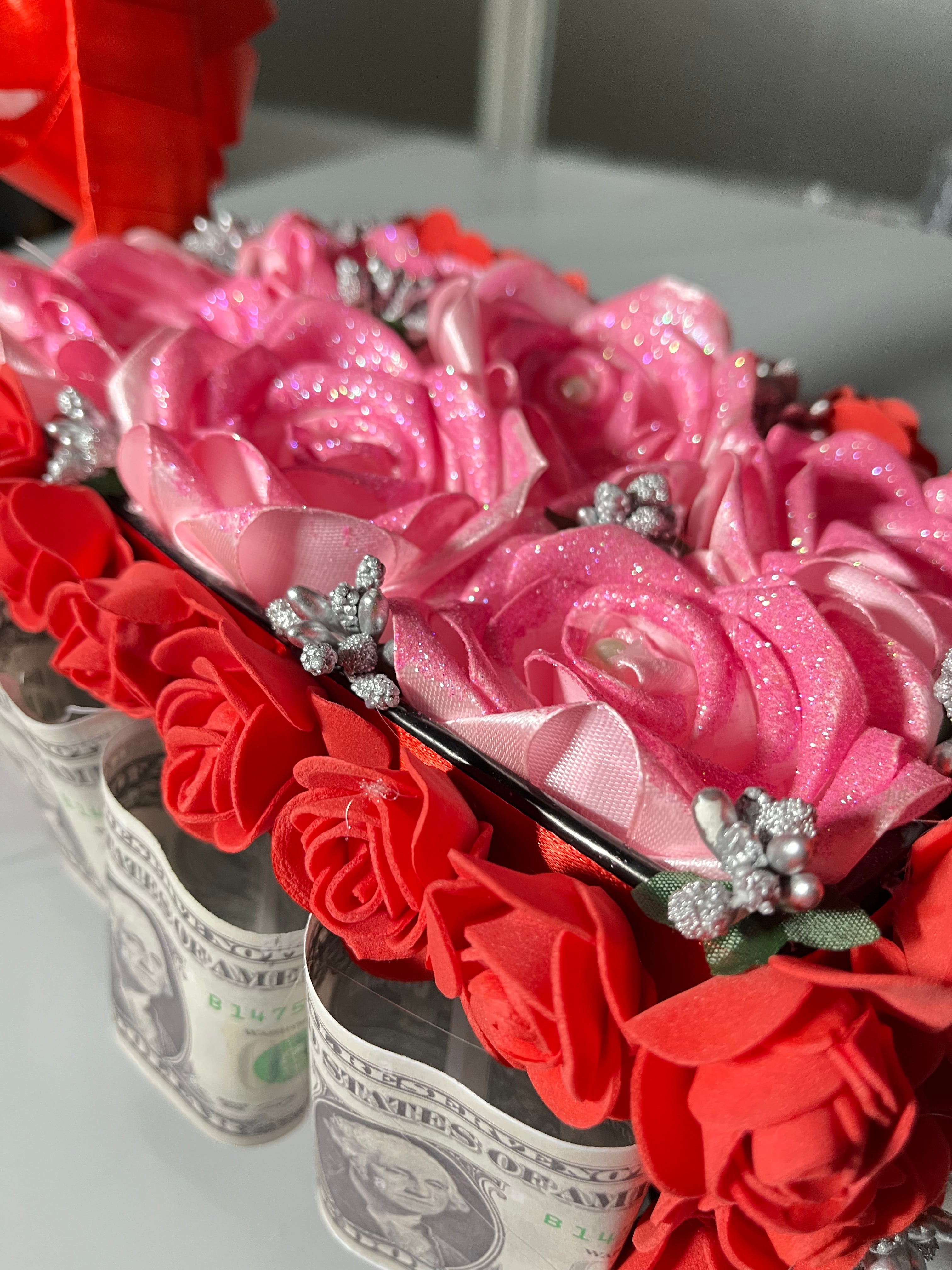 Love's Fortune" Handcrafted Rose & Money Gift Basket