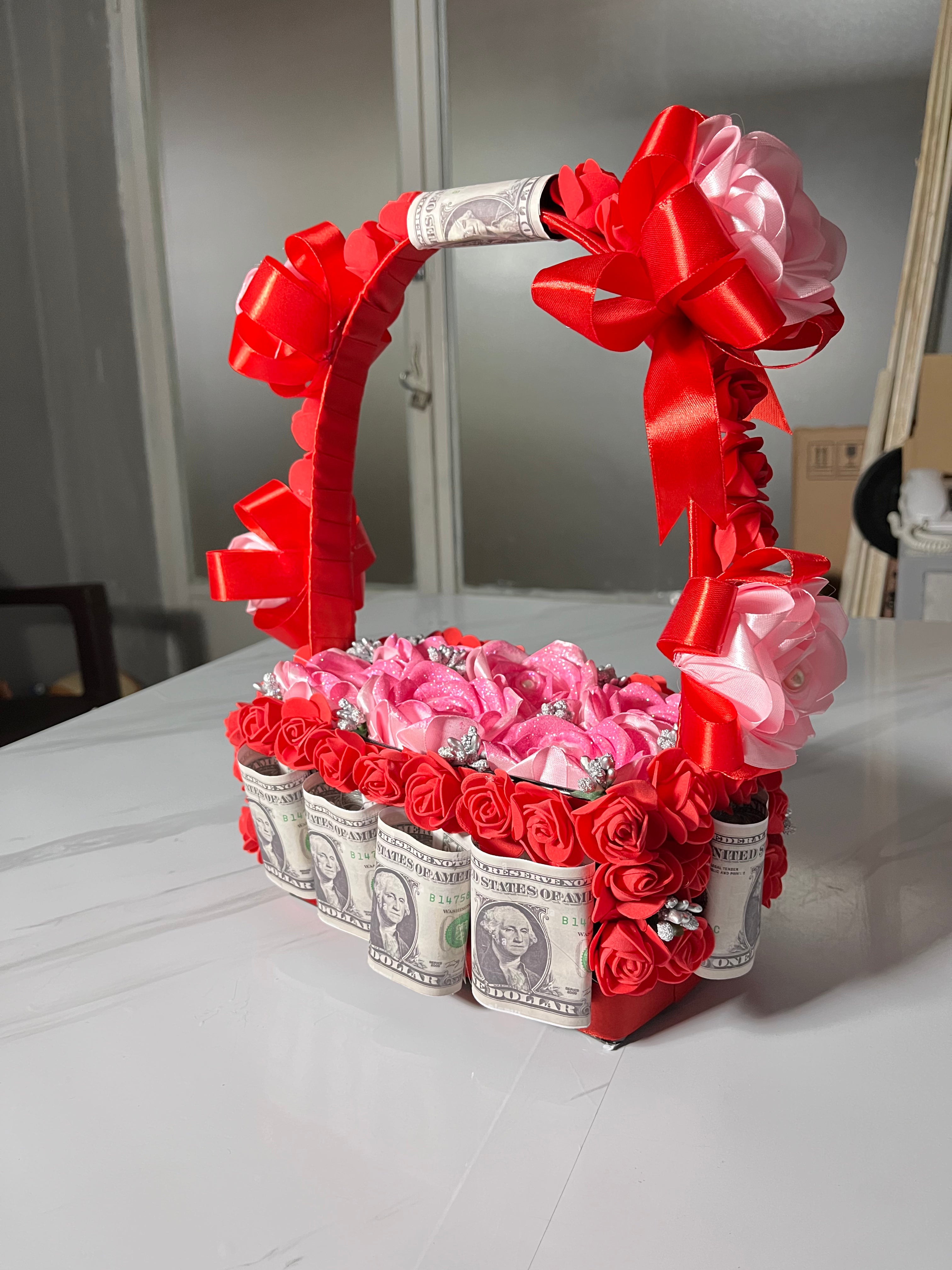 Love's Fortune" Handcrafted Rose & Money Gift Basket