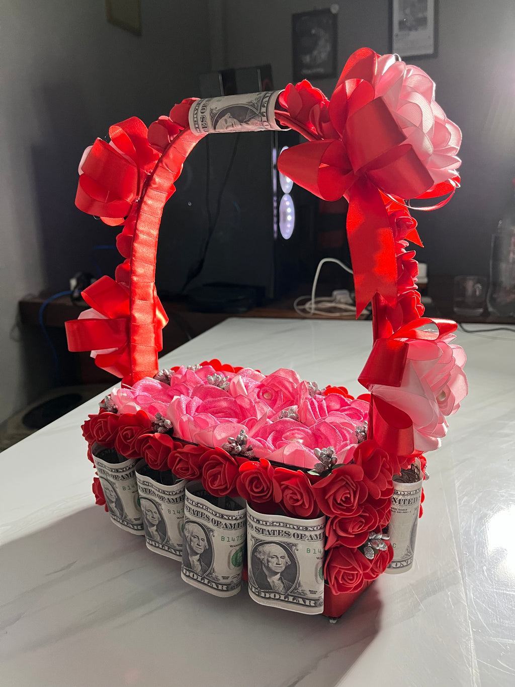 Love's Fortune" Handcrafted Rose & Money Gift Basket
