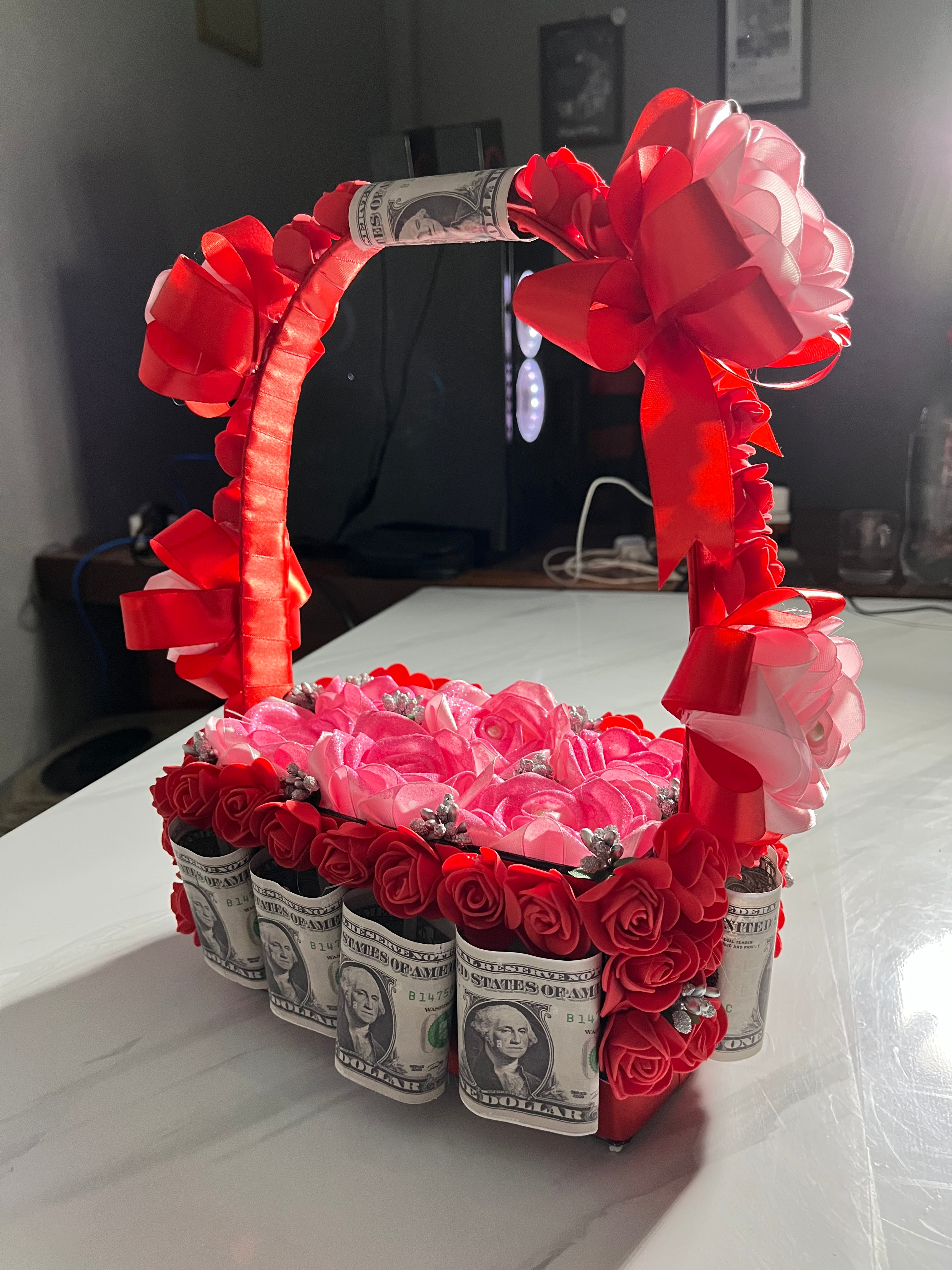 Love's Fortune" Handcrafted Rose & Money Gift Basket